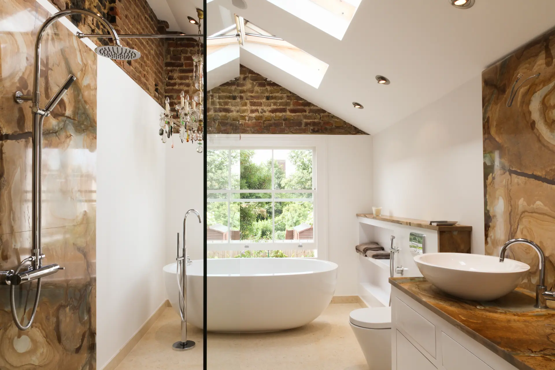 Modern bespoke bathroom installation with freestanding tub